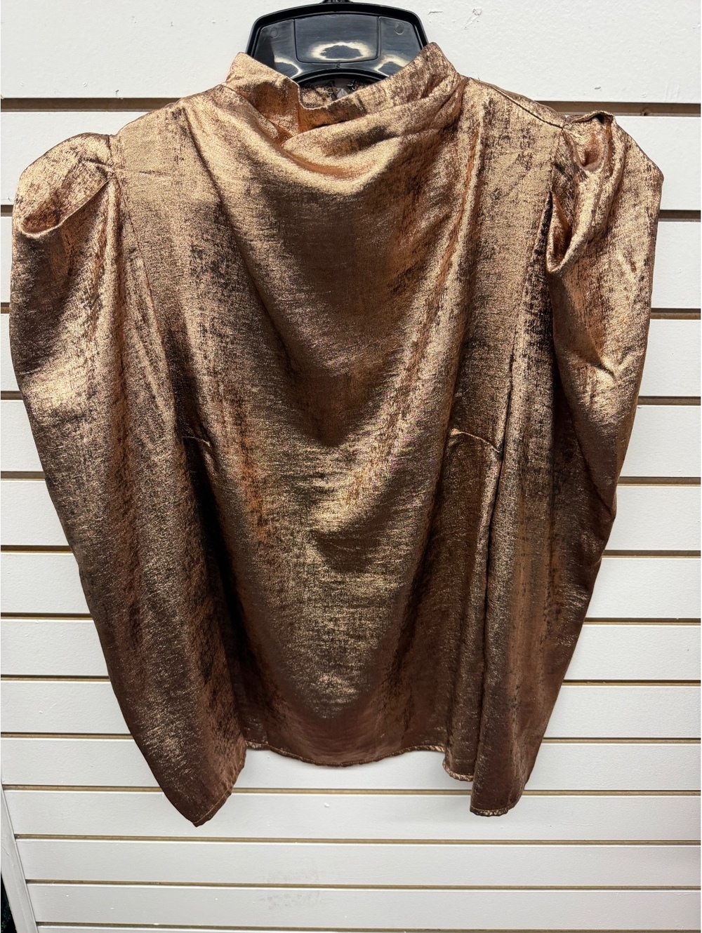 Future Collective Kahlana Barfield Brown Small Metallic Bronze Puff Sleeve Top